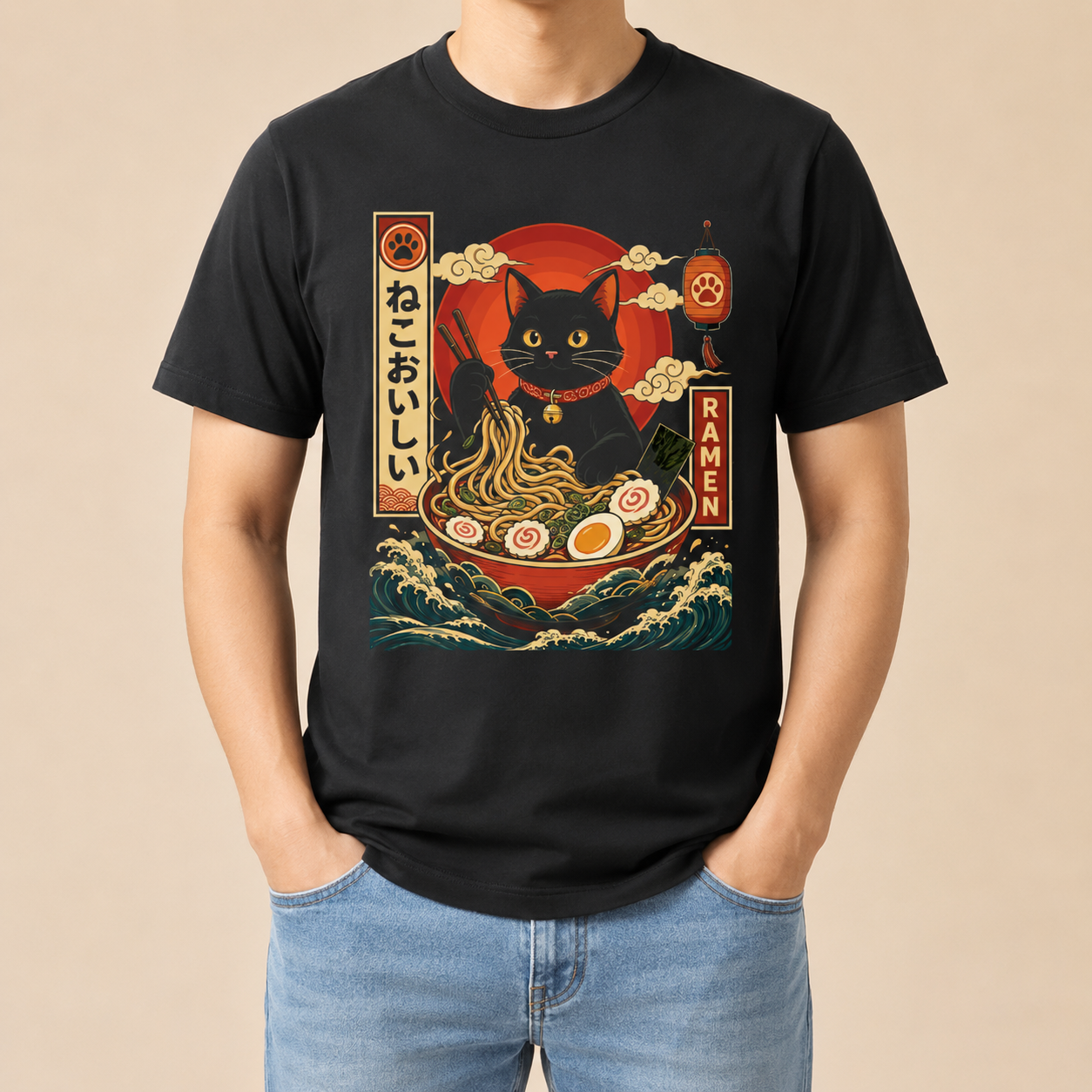 Ramen Katze Japan - Retro Katzen T-Shirt