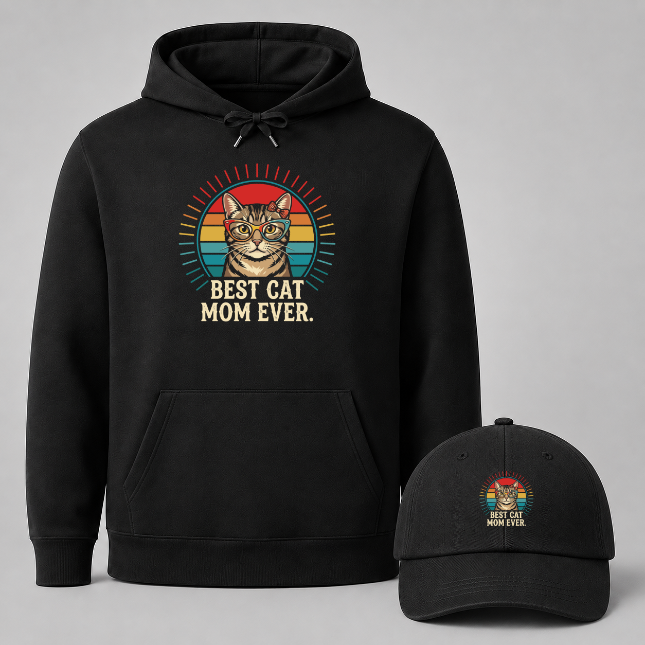 Best Cat Mom Ever – Katzenmama Hoodie & Dad Cap Bundle
