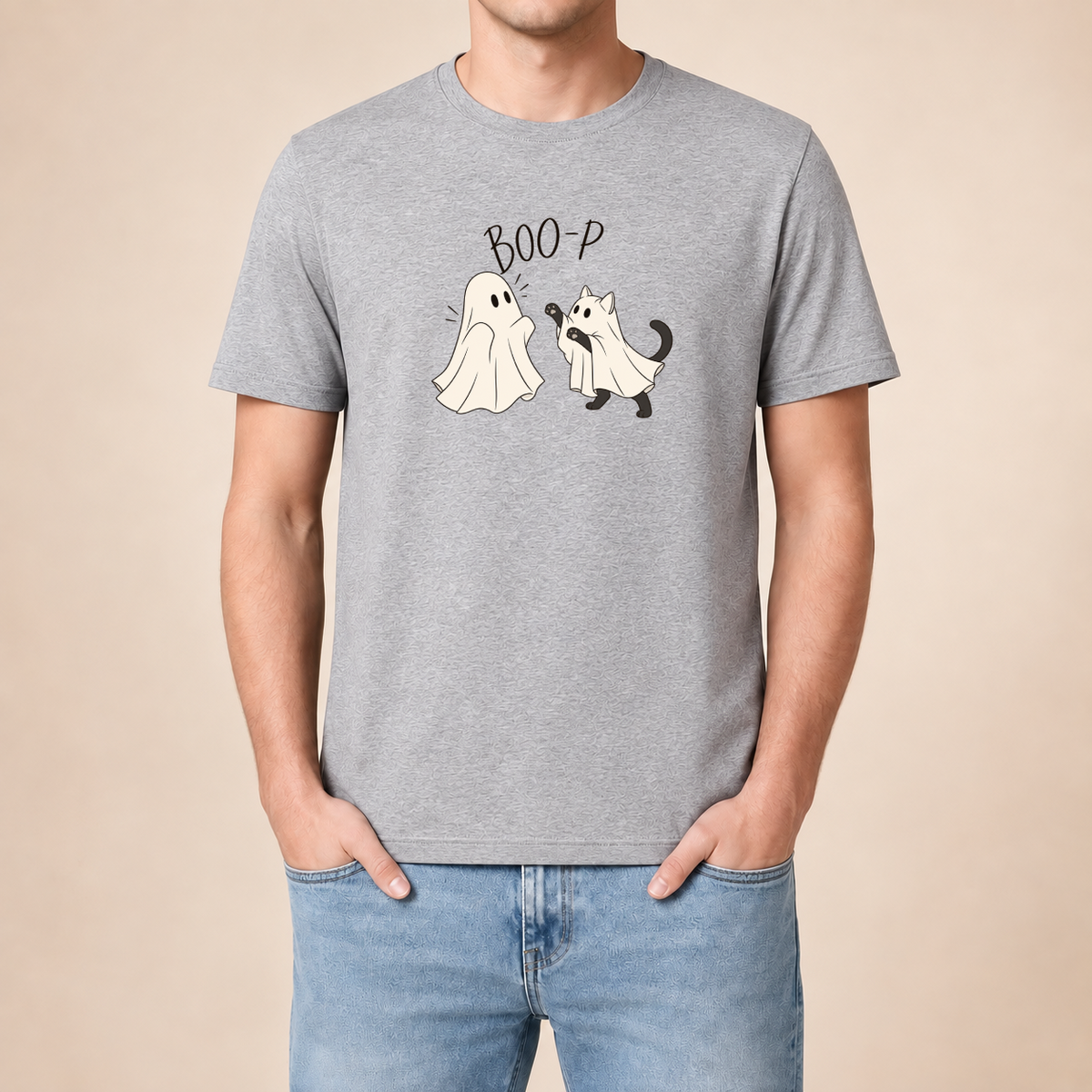 Boo-P Katze Geist T-Shirt Heather Grey – Herren