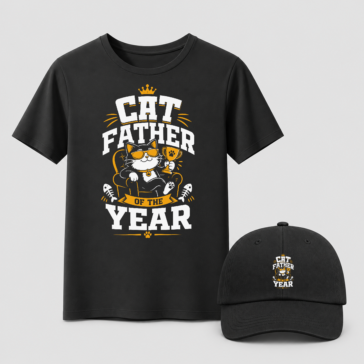 Cat Father of the Year – Katzenvater T-Shirt & Dad Cap Bundle