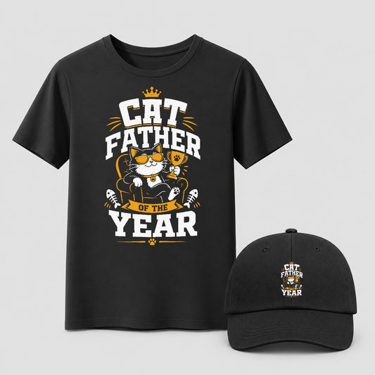 Cat Father of the Year – Katzenvater T-Shirt & Dad Cap Bundle