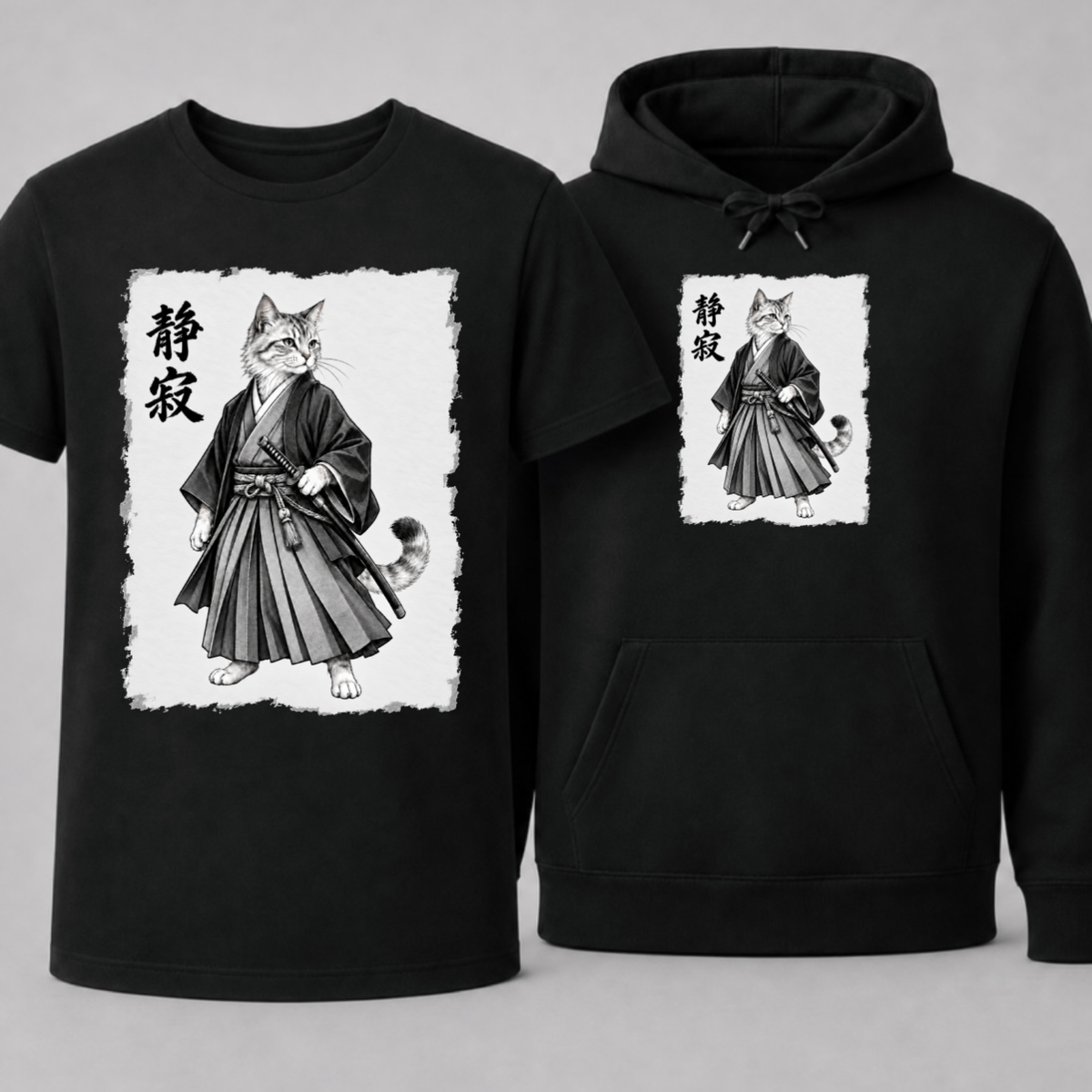 Japanische Samurai Katze – T-Shirt und Hoodie als Unisex Bundle