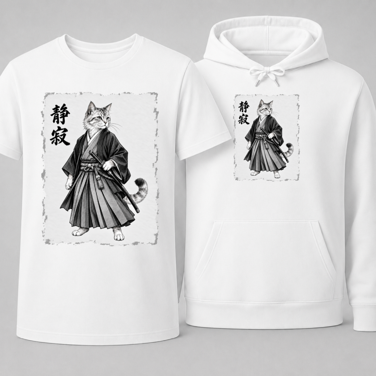 Japanische Samurai Katze – T-Shirt und Hoodie als Unisex Bundle