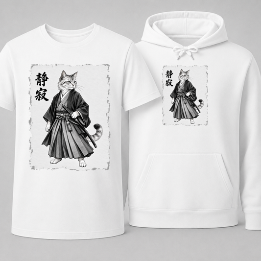 Japanische Samurai Katze – T-Shirt und Hoodie als Unisex Bundle
