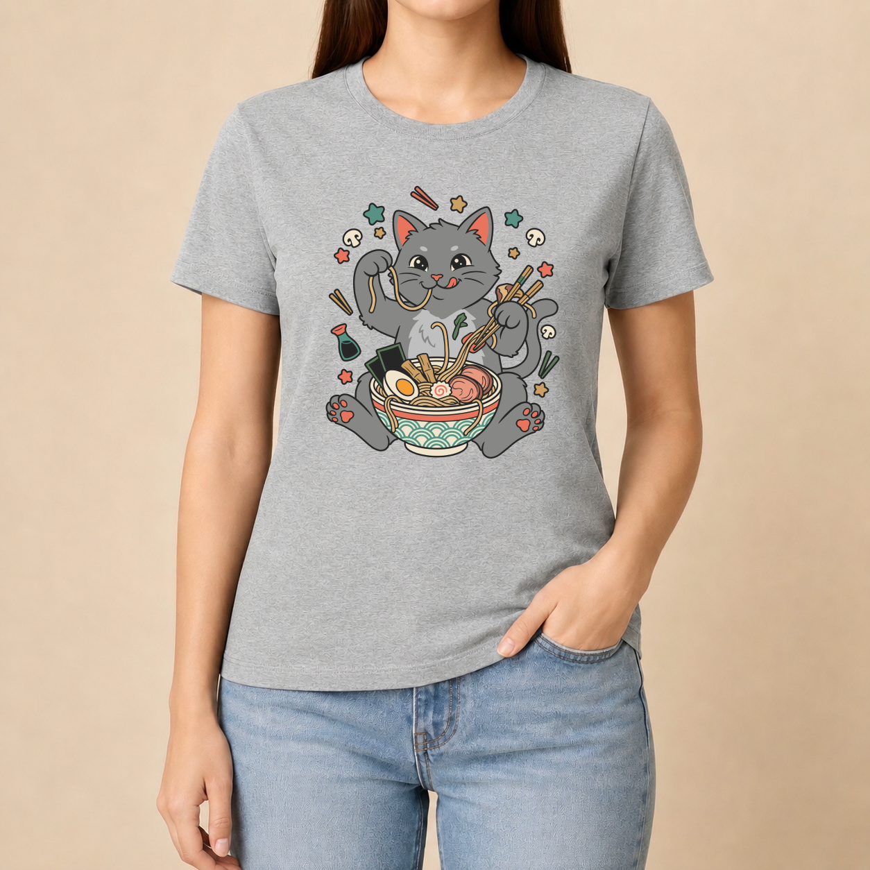 Ramen Katze Japan - Lustiges Katzen T-Shirt