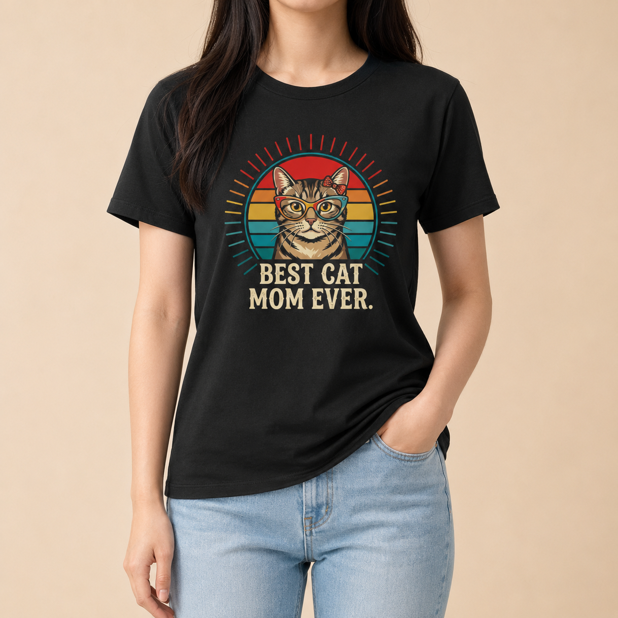 Best Cat Mom Ever - Retro Katzenmama T-Shirt