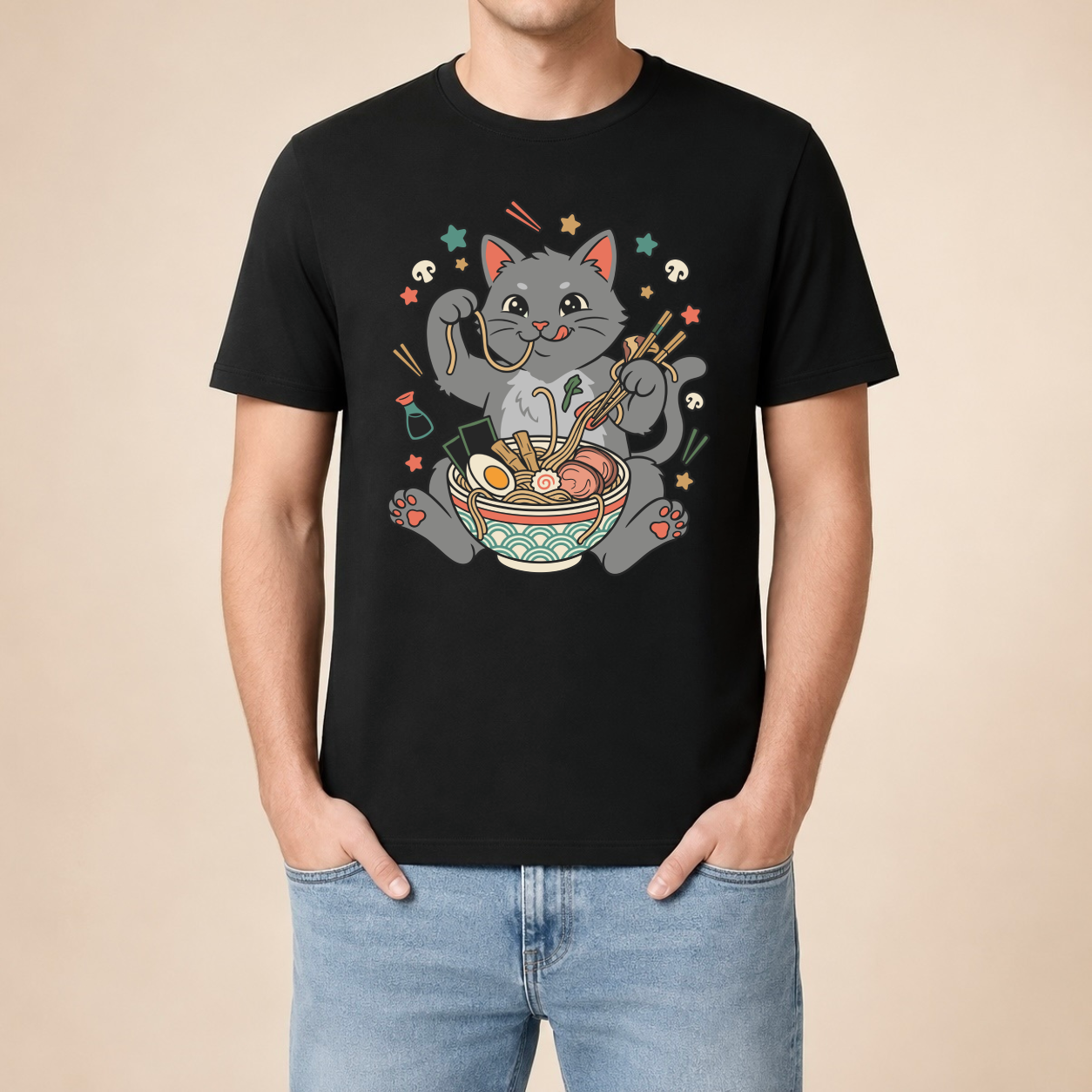 Ramen Katze Japan - Lustiges Katzen T-Shirt