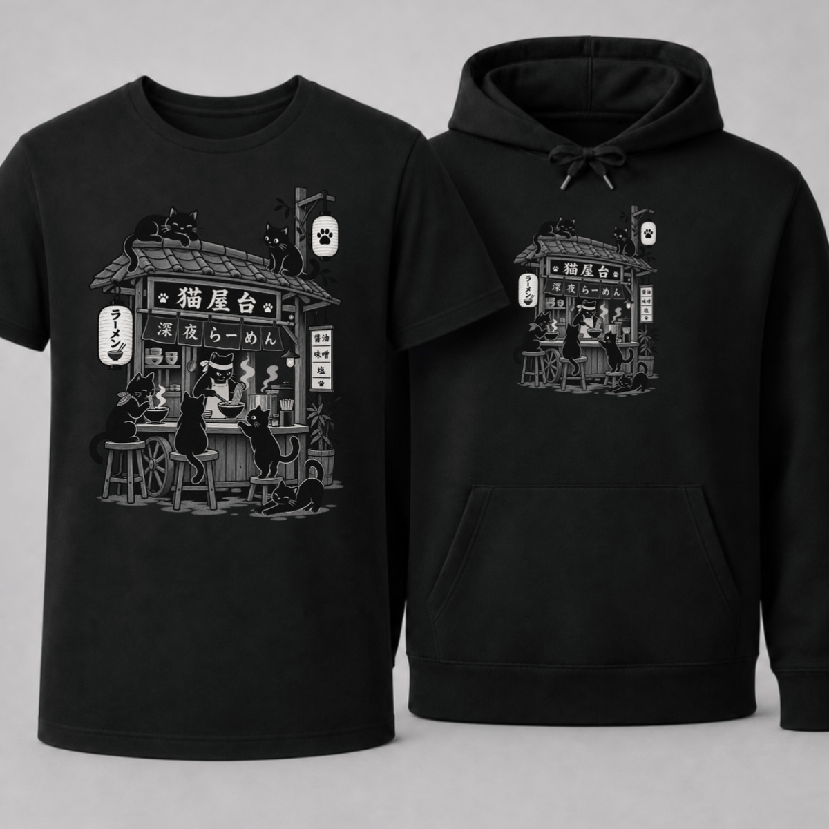 Japan Ramen Katzenbar – T-Shirt und Hoodie als Unisex Bundle
