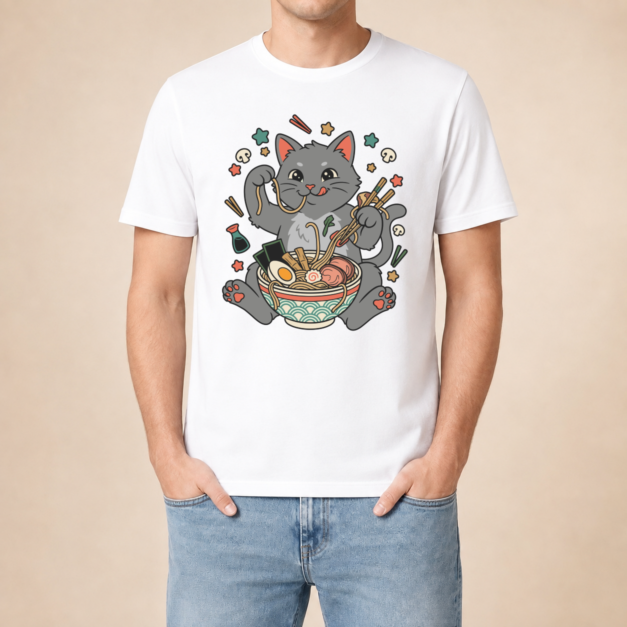 Ramen Katze Japan - Lustiges Katzen T-Shirt