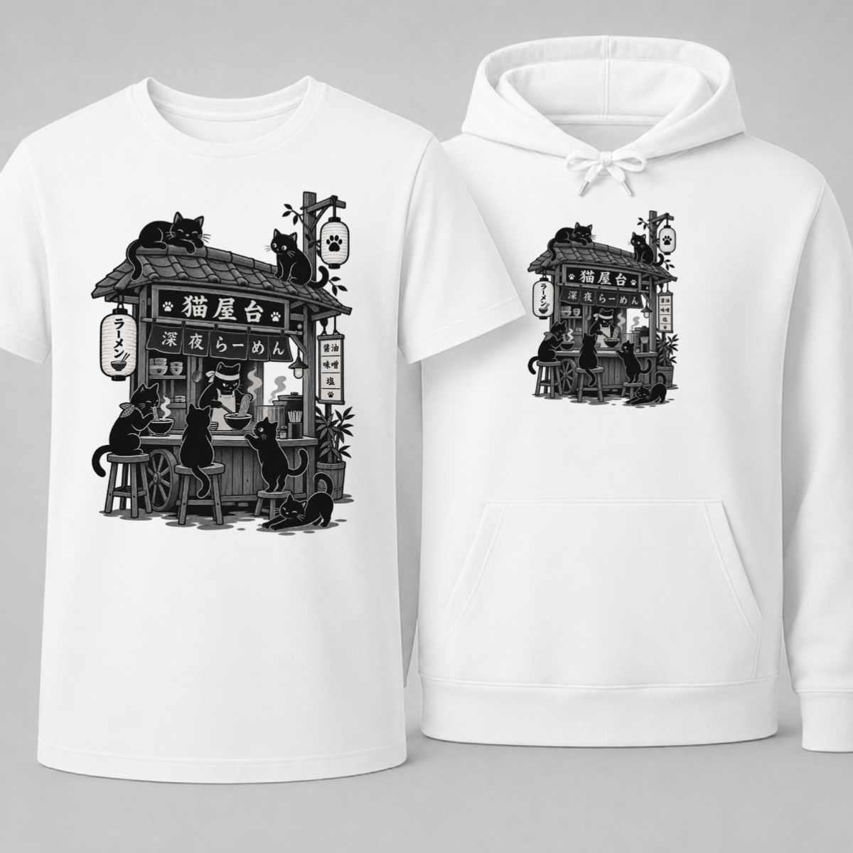 Japan Ramen Katzenbar – T-Shirt und Hoodie als Unisex Bundle