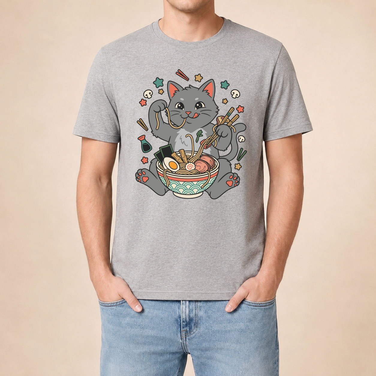 Ramen Katze Japan - Lustiges Katzen T-Shirt