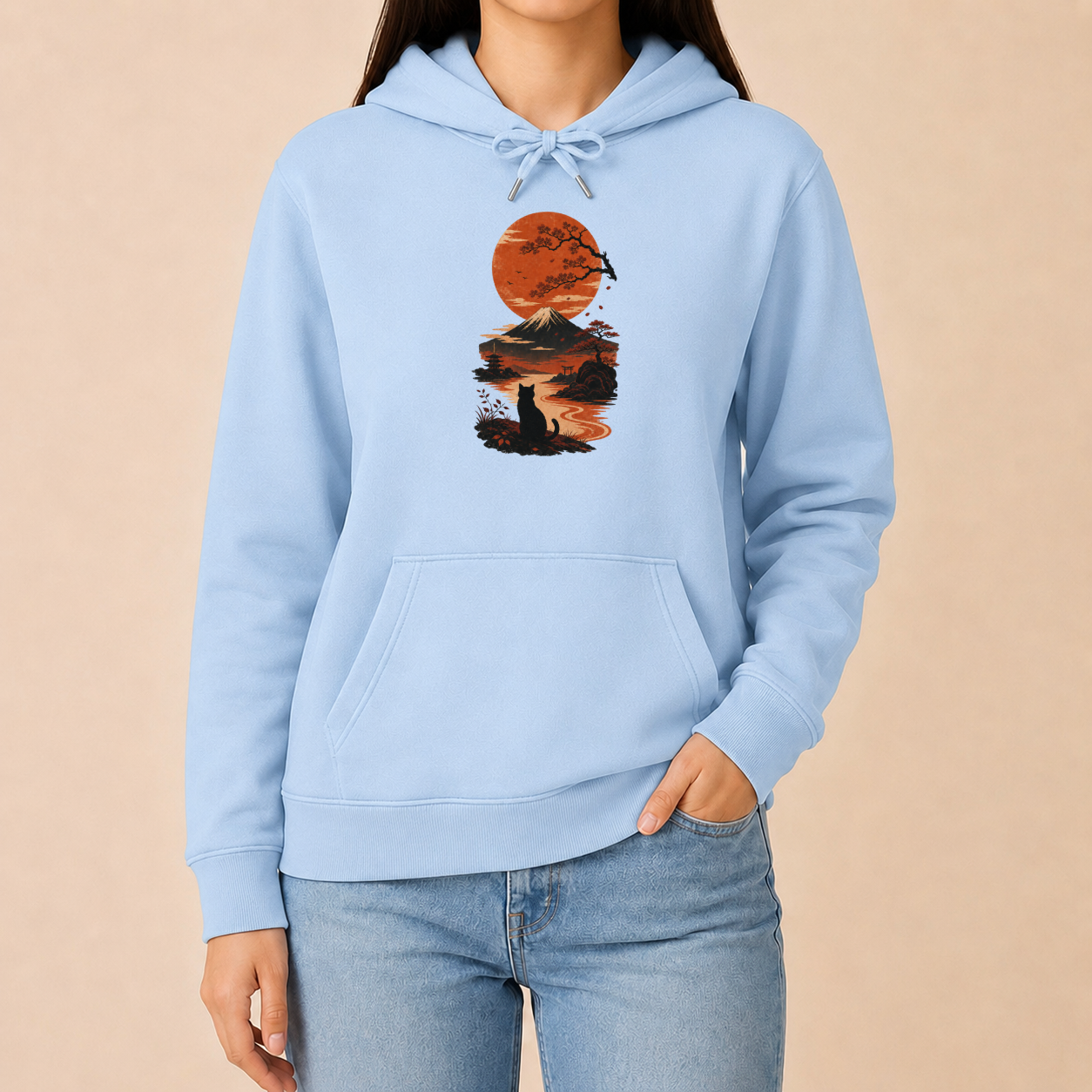 Katze Japan Sonnenuntergang - Hoodie