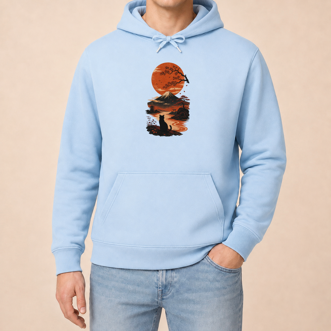 Katze Japan Sonnenuntergang - Hoodie
