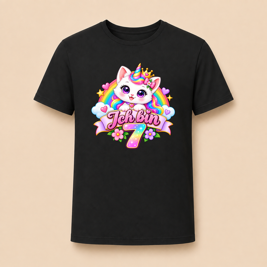 Ich bin 7 Einhorn Katze – Mädchen T-Shirt