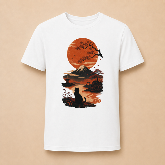 Katze Japan Sonnenuntergang - T-Shirt