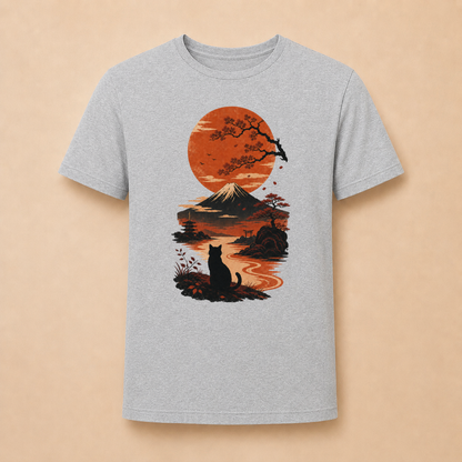 Katze Japan Sonnenuntergang - T-Shirt