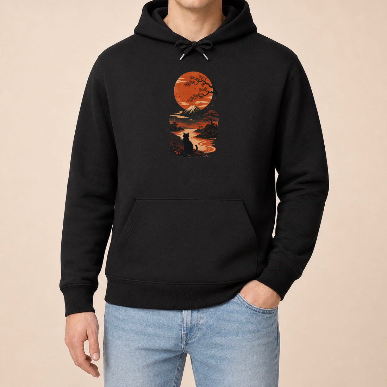 Katze Japan Sonnenuntergang - Hoodie