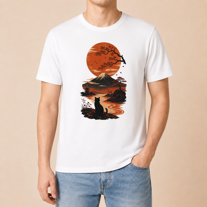 Katze Japan Sonnenuntergang - T-Shirt