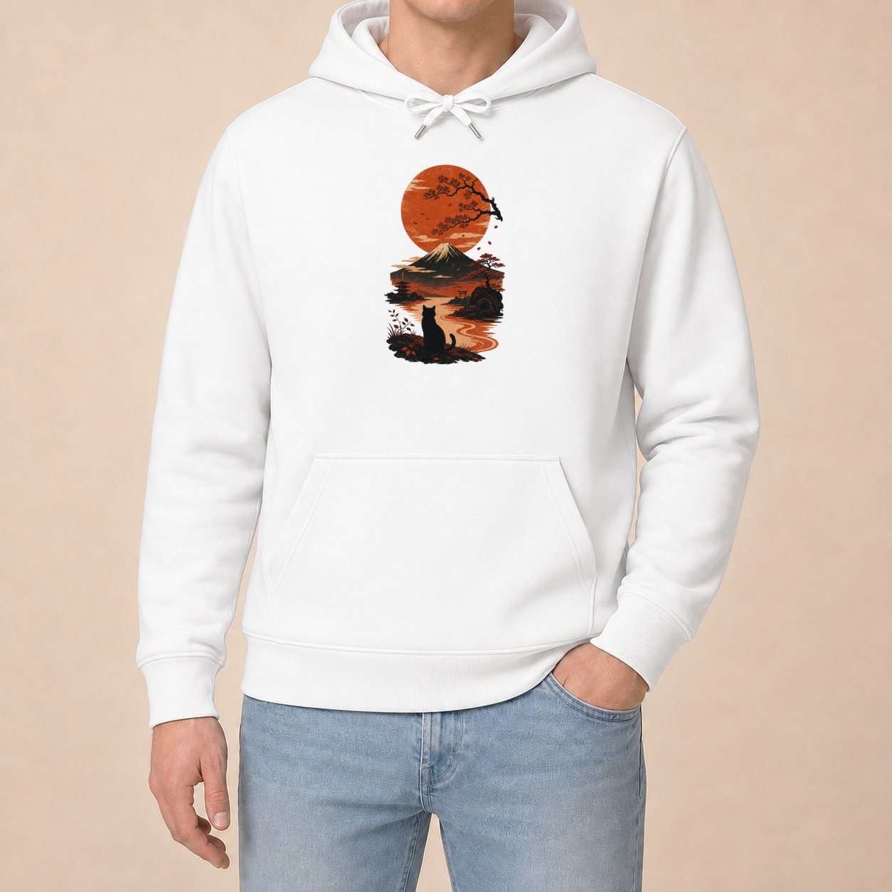 Katze Japan Sonnenuntergang - Hoodie