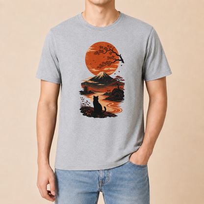 Katze Japan Sonnenuntergang - T-Shirt