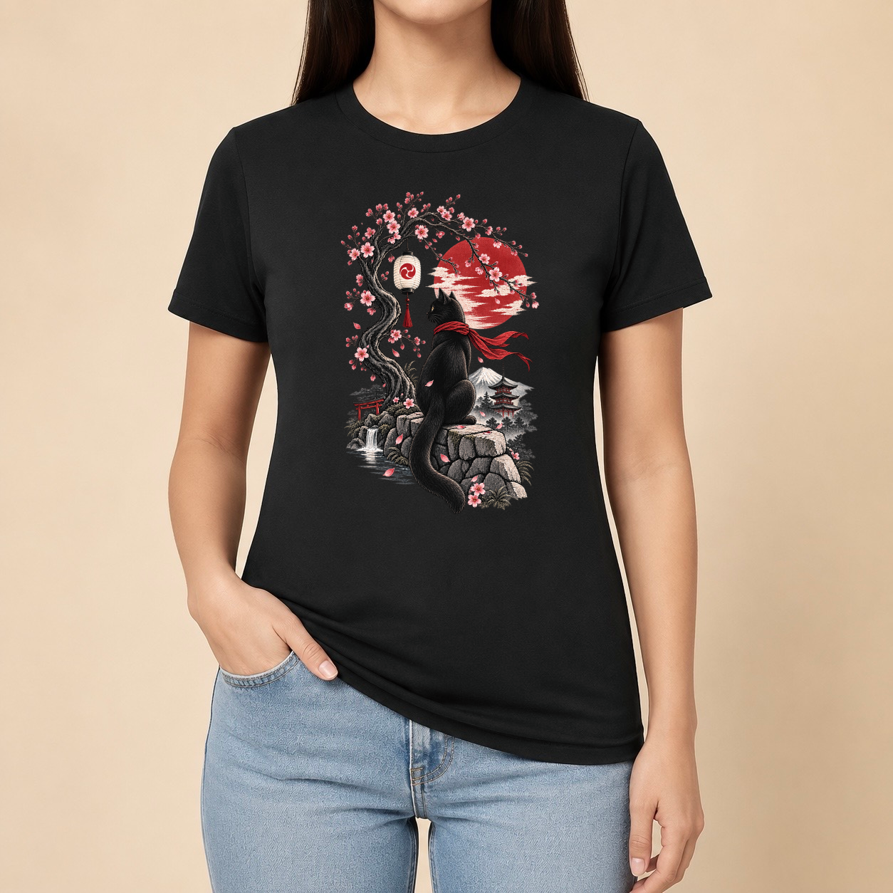 Katze Japan Kirschblüten - Japanisches Damen T-Shirt