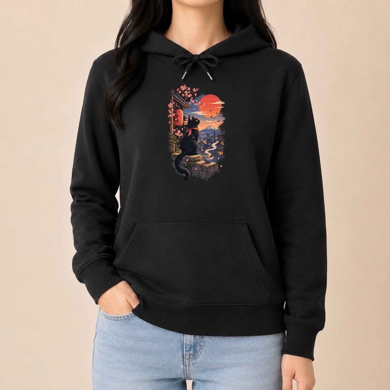 Katze Japan Landschaft - Japanischer Damen Hoodie