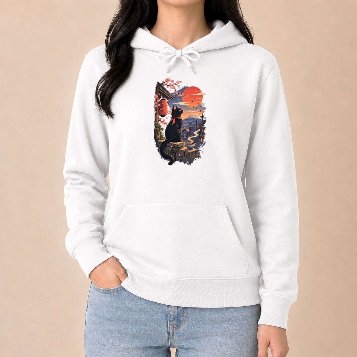 Katze Japan Landschaft - Japanischer Damen Hoodie