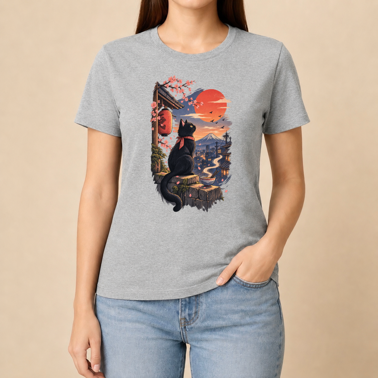 Katze Japan Landschaft - Japanisches Damen T-Shirt