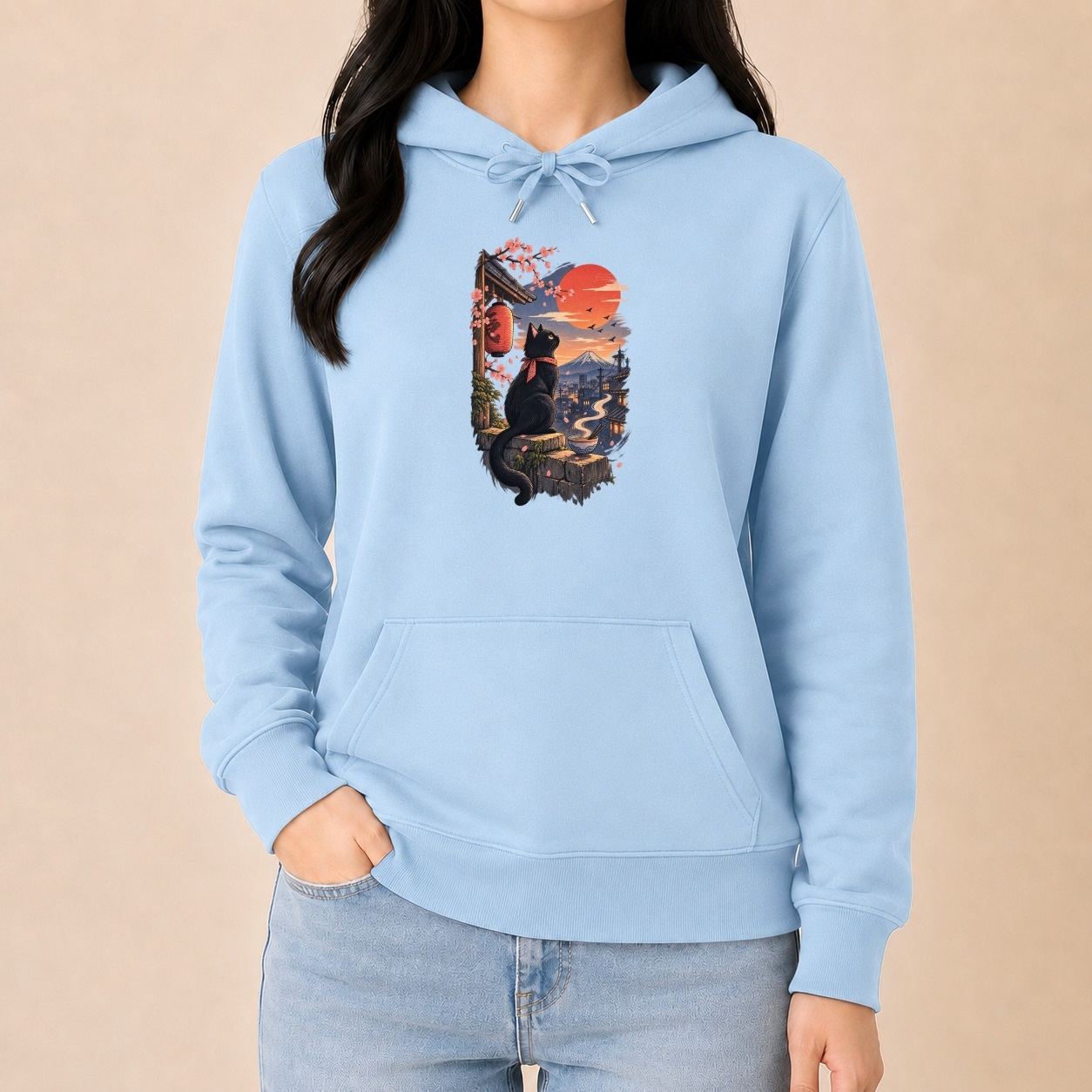 Katze Japan Landschaft - Japanischer Damen Hoodie