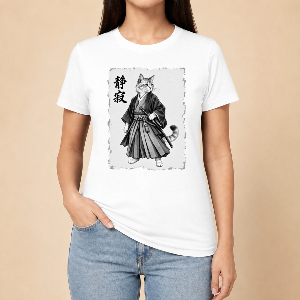 Japanische Samurai Katze – Unisex T‑Shirt