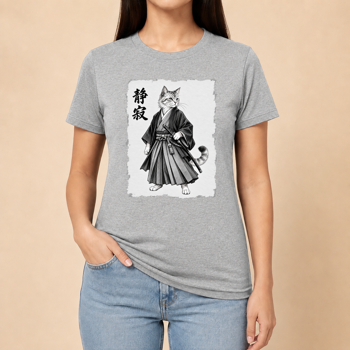 Japanische Samurai Katze – Unisex T‑Shirt