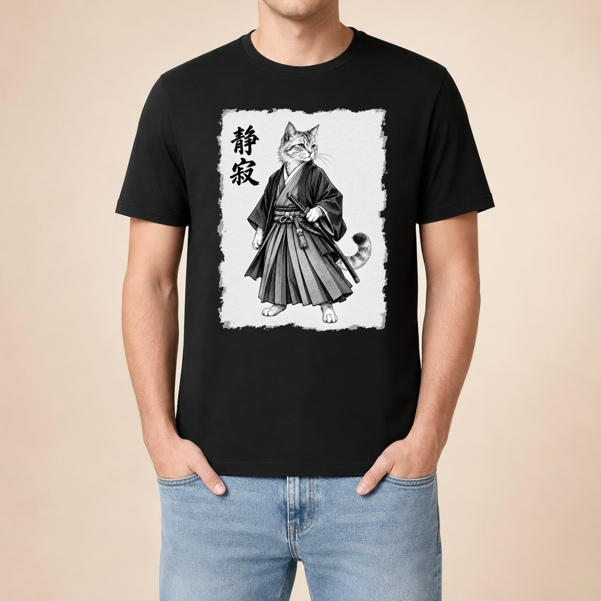 Japanische Samurai Katze – Unisex T‑Shirt