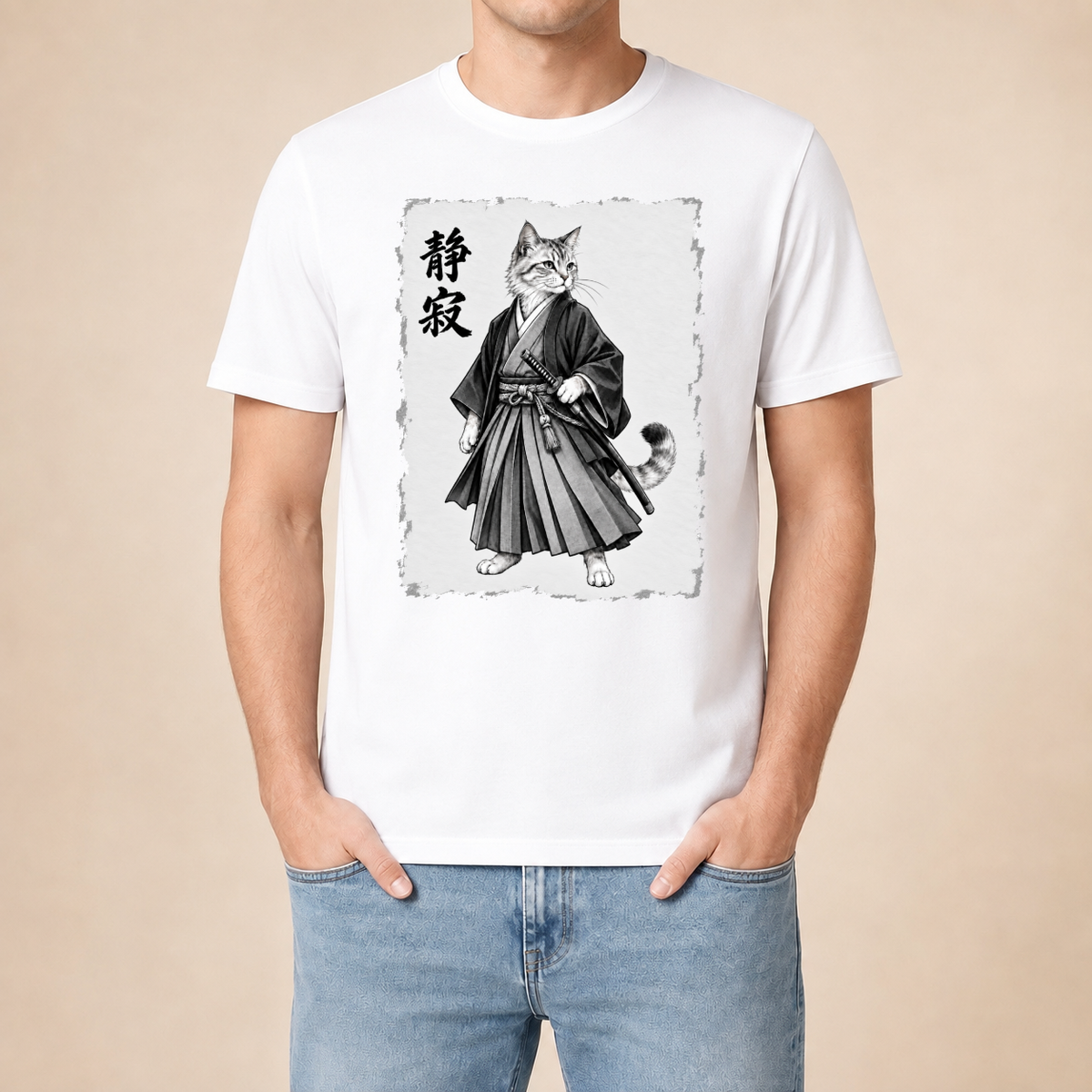 Japanische Samurai Katze – Unisex T‑Shirt