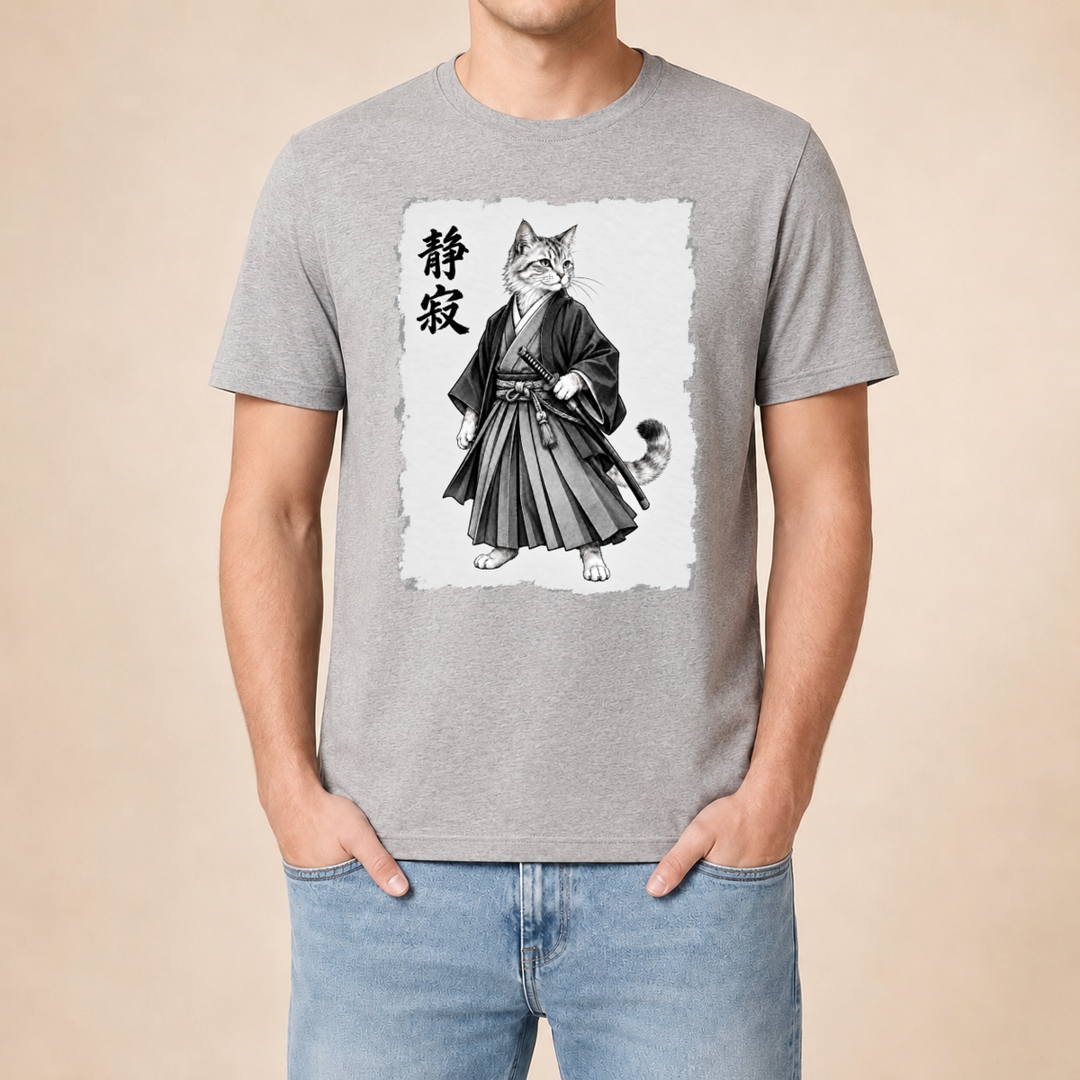 Japanische Samurai Katze – Unisex T‑Shirt