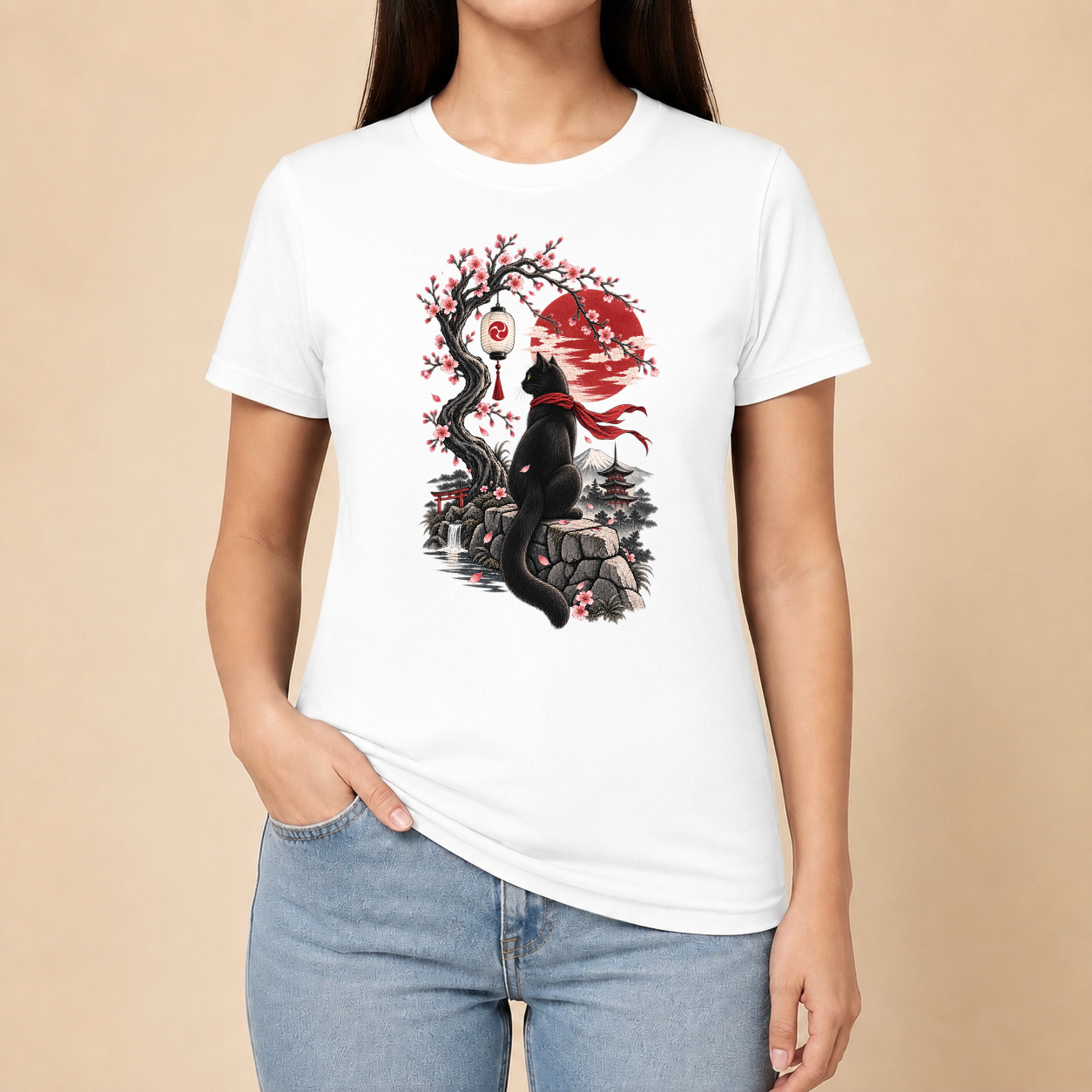 Katze Japan Kirschblüten - Japanisches Damen T-Shirt