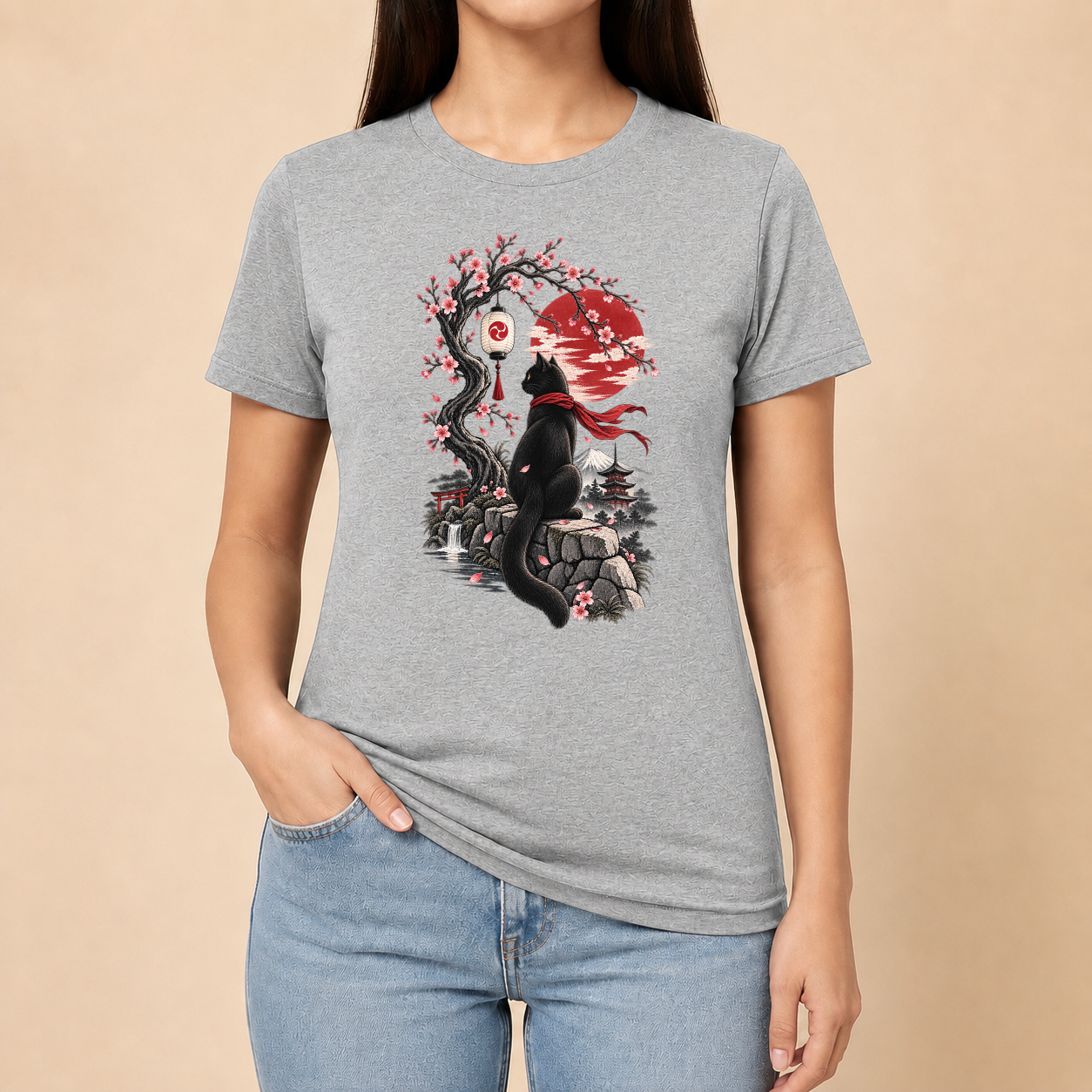 Katze Japan Kirschblüten - Japanisches Damen T-Shirt
