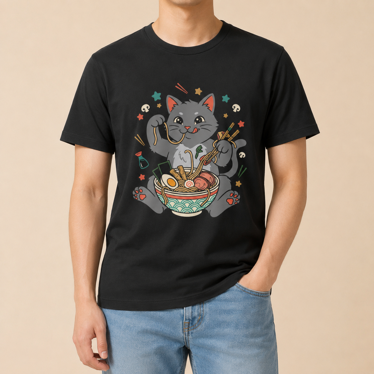 Ramen Katze - Lustiges Katzen T-Shirt