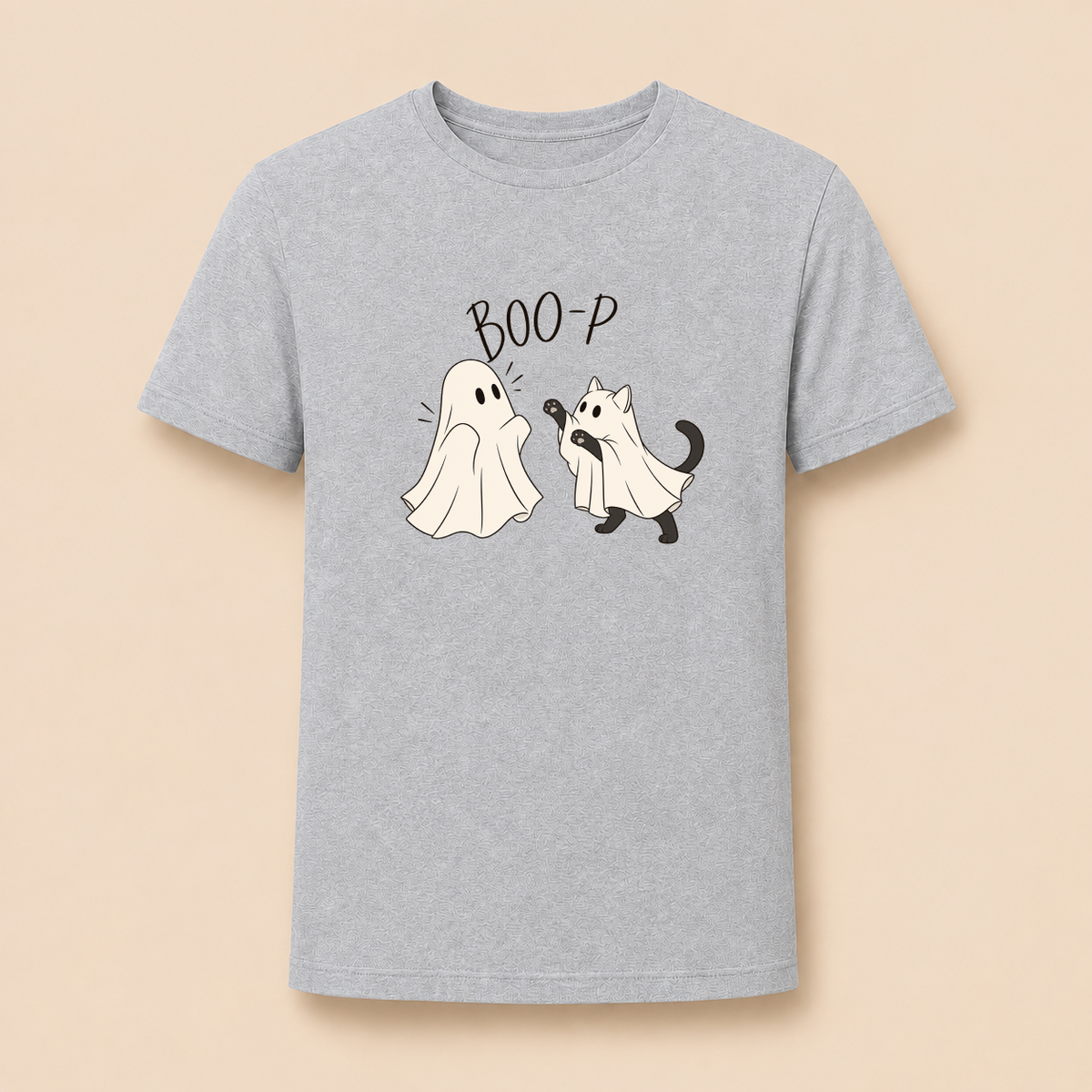Boo-P Katze Geist T-Shirt Heather Grey – Hauptbild