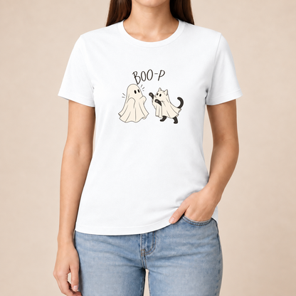 Boo-P Katze Geist T-Shirt Weiß – Damen