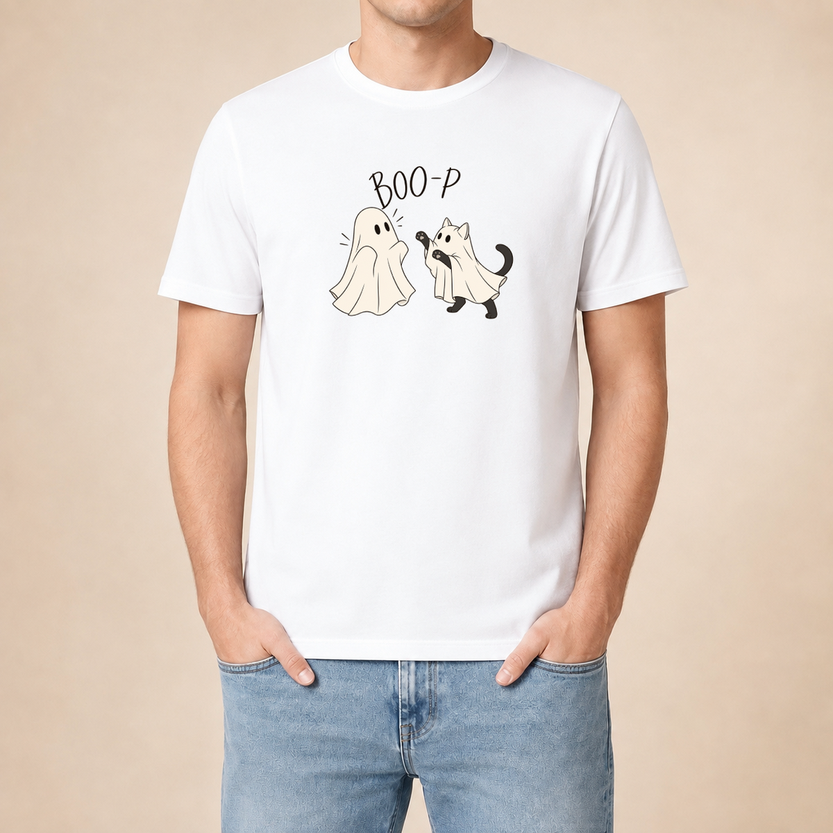 Boo-P Katze Geist T-Shirt Weiß – Herren