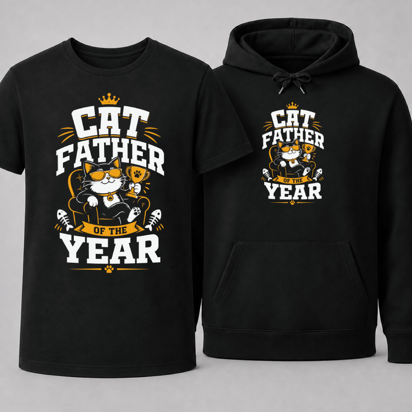 Cat Father of the Year – schwarzes T-Shirt und schwarzer Hoodie im Bundle